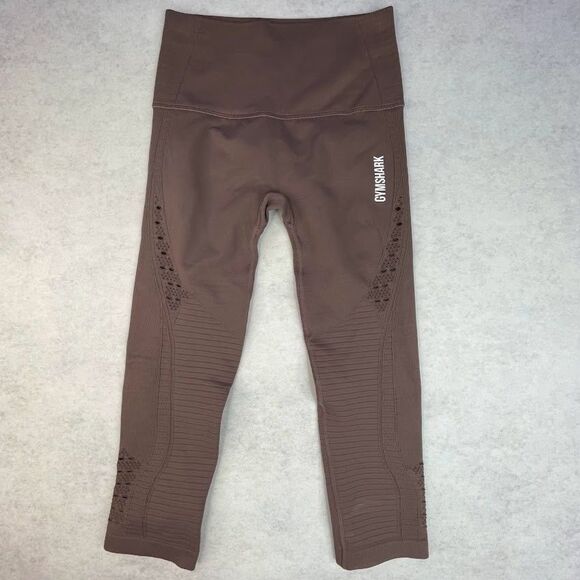 Gymshark Womens Leggings Red Brown High Rise Seamless Cropped Eyelet Size XS - Picture 1 of 11